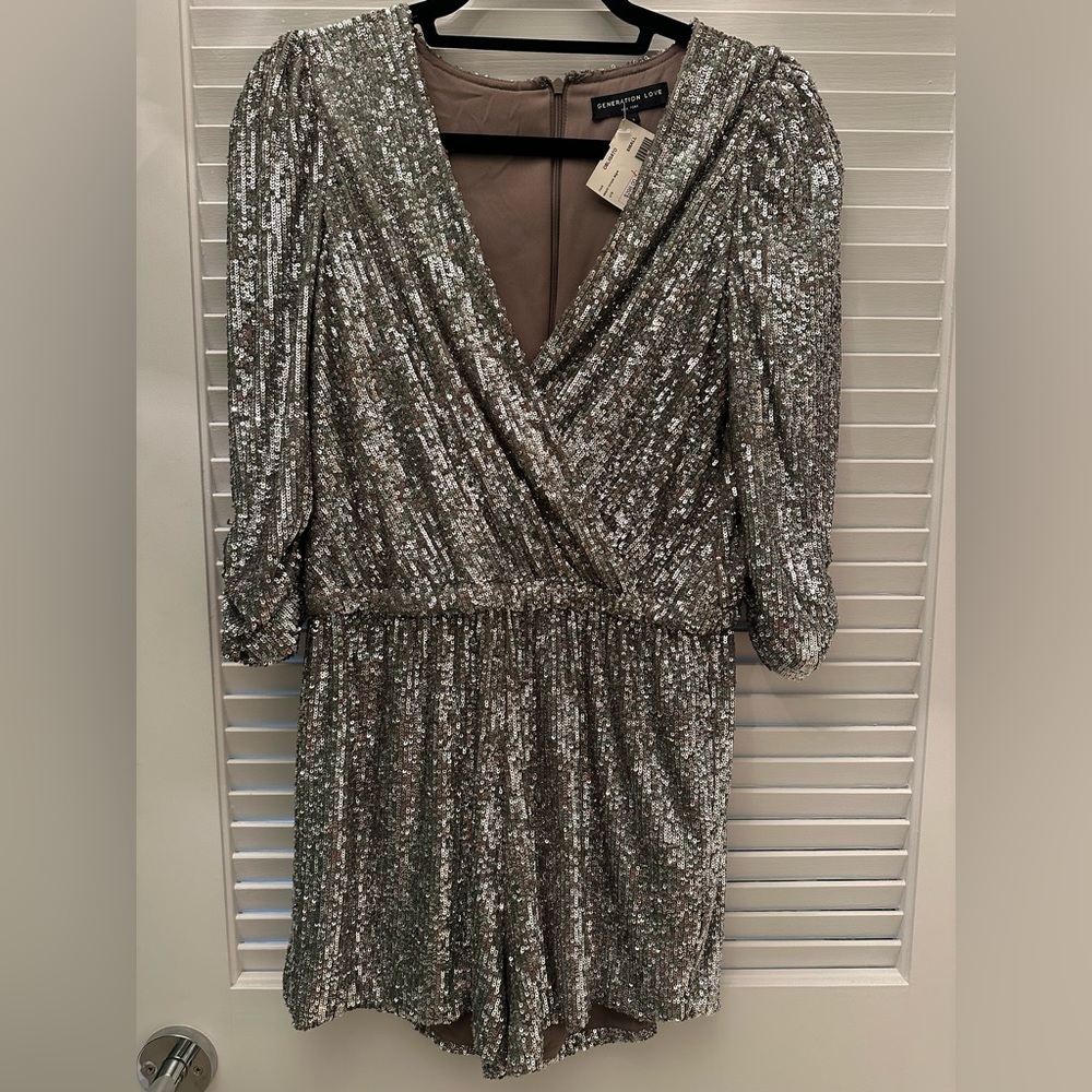 Generation Love NWT silver sequined short romper, size small